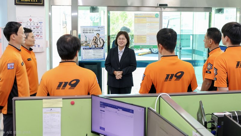 손화정 영종구청장이 추석 명절을 앞두고 현장 근무자를 만나 격려하고 있다.