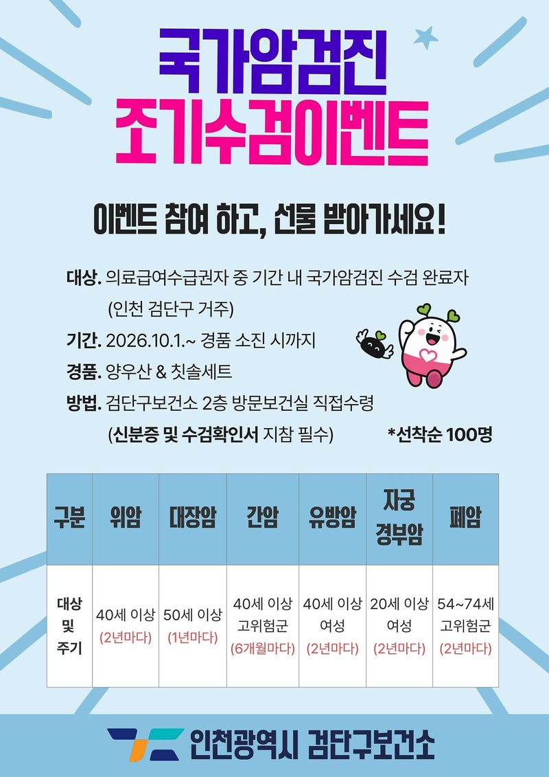 검단구보건소가 마련한 ‘건강검진 챌린지 GOGO’ 국가암검진 수검 독려 이벤트 포스터