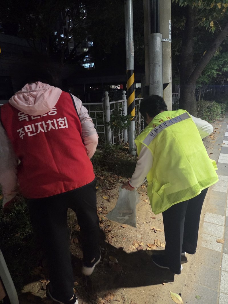 옥련2동 주민자치회와 ‘생활 안전 지킴이’ 참여자들이 방치된 쓰레기를 수거하며 환경을 정비하고 있다.